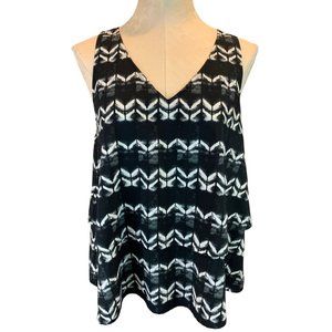 Medium Merona Women's Black White Layered Sleeveless Pullover V-Neck Blouse‎